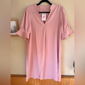 NWT Pink V-Neck Dress | Pastel + Feminine | Size Large
